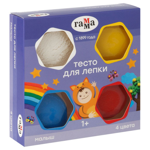 Тесто для лепки Гамма "Малыш", 4 цв., 240 г, картон. упаковка new
