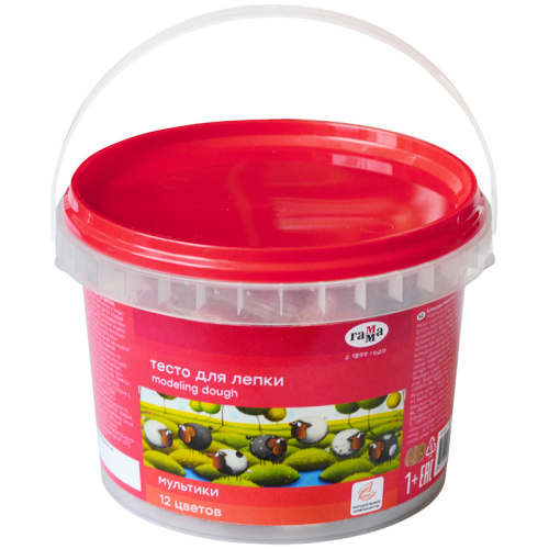 Тесто для лепки Гамма "Мультики" 12 цв*25 г, пластиковая банка с ручкой