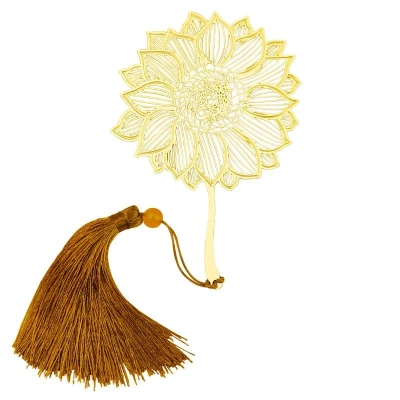 Закладка для книг с кисточкой "Подсолнух-солнечный цветок" (латунь, нейлон)