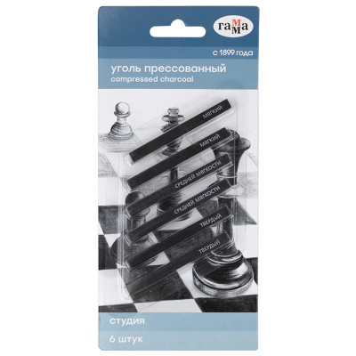 Набор угля прессованого Гамма "Студия" ассорти, квадратный, 6 шт., блистер, европодвес