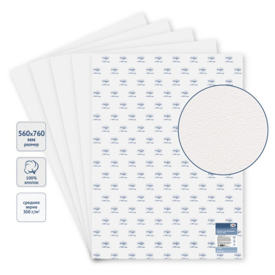 Бумага для акварели Гамма "Студия" 560*760 мм 300 г, среднее зерно, 100% хлопок