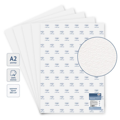 Бумага для акварели Гамма "Студия" A2 300 г, крупное зерно, 100% хлопок