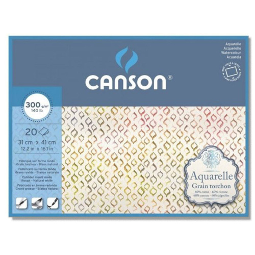 Альбом-склейка для акварели Canson "AQUARELL" Rough Торшон 31X41 см 20 л 300 г, 60% хл, склейка по 4