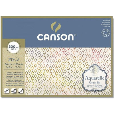 Альбом-склейка для акварели Canson "AQUARELL" CP Fine, 36х50 см 20 л 300 г, 60 % хл, склейка по 4 ст