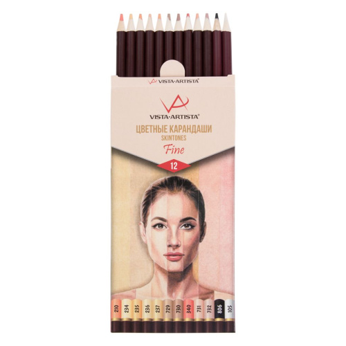 Набор карандашей цветных VISTA-ARTISTA "Fine" Skintones 12 цв, заточенный