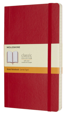 Записная книжка в линейку Moleskine "Classic Soft" 130х210 мм 192 стр мягкая обложка, красный