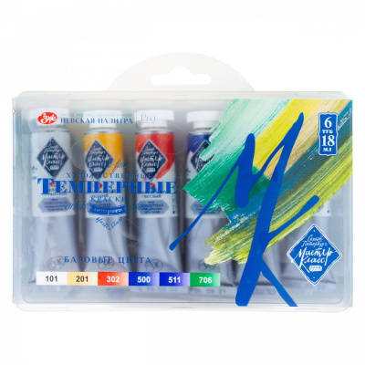 Набор темперы Мастер-Класс "Basic colours" 6 шт х18 мл, в пластиковм коррексе с европодвесом