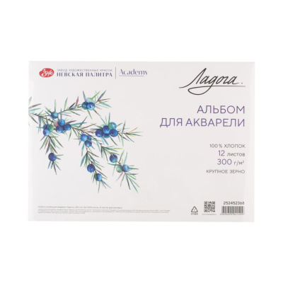 Альбом-склейка для акварели "Ладога" 12 л 300 г, 100% хлопок, крупное зерно