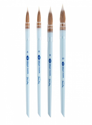 Кисть из колонка и белой синтетики круглая "Белые ночи" ручка короткая голубая матовая со скосом