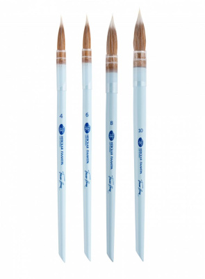 Кисть из колонка и белой синтетики круглая "Белые ночи" ручка короткая голубая матовая со скосом