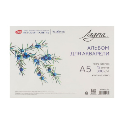 Альбом-склейка для акварели "Ладога" А5 12 л 300 г, 100% хлопок, крупное зерно