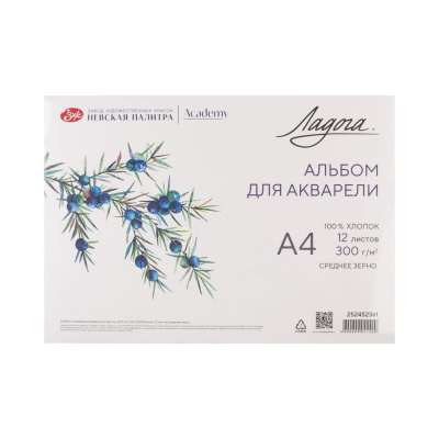 Альбом-склейка для акварели "Ладога" А4 12 л 300 г, 100% хлопок, среднее зерно