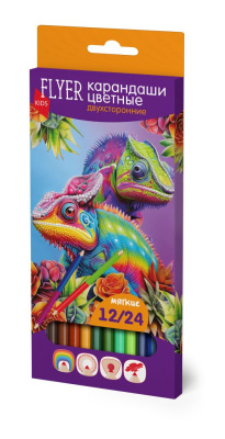 Набор карандашей цветных треугольные, двойные FLYER "Хамелеон" 12 шт