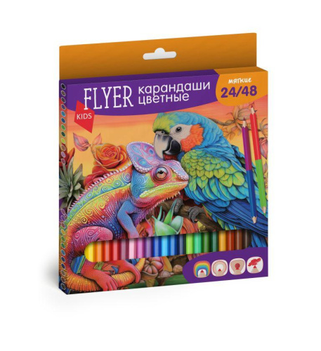 Набор карандашей цветных двухсторонних FLYER "Хамелеон/Попугай" 24 карандаша/48 цветов, трехгранная