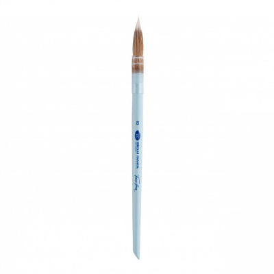 Кисть из колонка и белой синтетики №8 круглая "Белые ночи" ручка короткая голубая матовая со скосом
