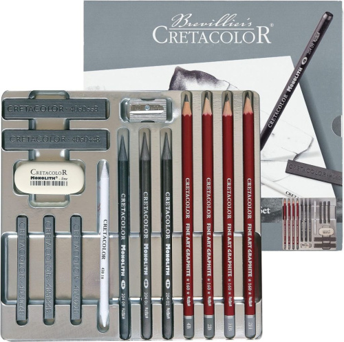 Набор художественный Cretacolor "SILVER BOX" в металлической коробке