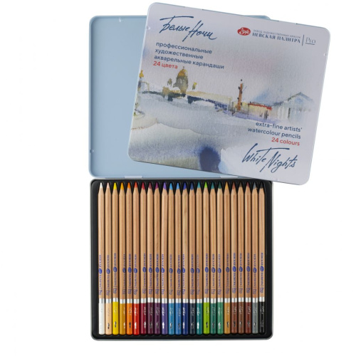 Набор карандашей акварельные "Белые ночи", 24 цвета, в жестяном пенале