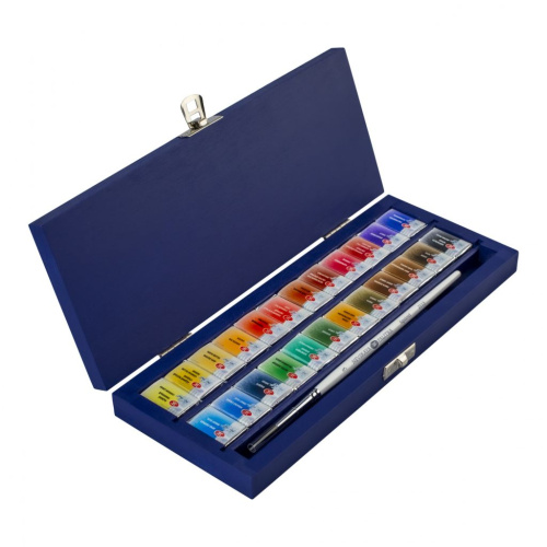 Набор акварели "Белые Ночи" 24 шт х 2,5 мл, кисть, синее дерево