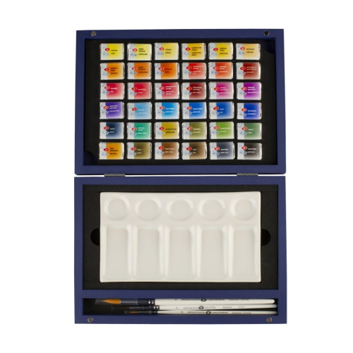 Набор акварели "Белые Ночи" 36 шт х 2,5 мл, кисти, фарфоровая палитра, синее дерево