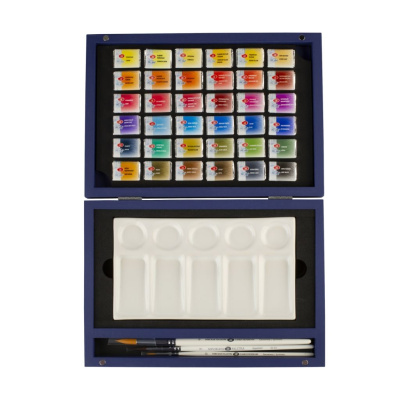 Набор акварели "Белые Ночи" 36 шт х 2,5 мл, кисти, фарфоровая палитра, синее дерево