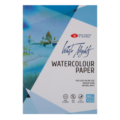 Альбом-склейка для акварели "White Nights" 13?19 см 15 л 280 г, 100% целлюлоза, среднее зерно