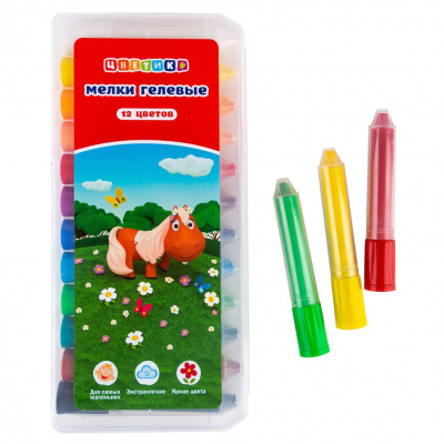 Набор мелков гелевых Цветик 12 цветов, пластиковая упаковка