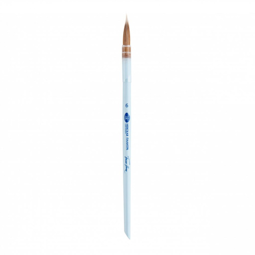 Кисть из колонка и белой синтетики №6 круглая "Белые ночи" ручка короткая голубая матовая со скосом