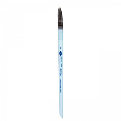 Кисть из соболя и белой синтетики №8 круглая "Белые ночи" ручка короткая, голубая матовая со скосом