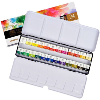 Набор акварели Mungyo "Gallery" 24 цв мал. кюветы в металлической коробке