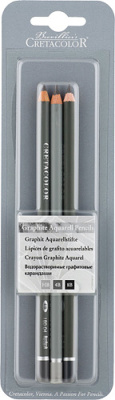 Набор из водорастворимых чернографитовых карандашей в блистере Cretacolor, 3 шт, твердость HB,4B,8B