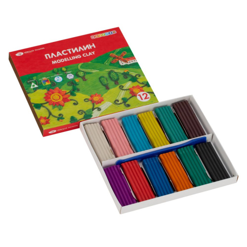 Набор пластилина детского классического "Цветик" 12 цветов, 180 гр, со стеком