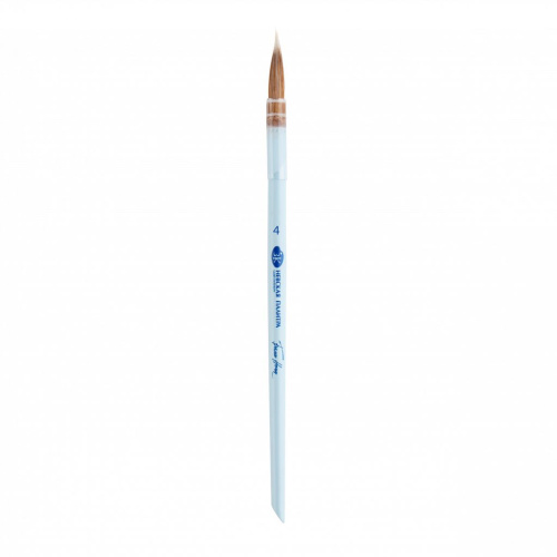 Кисть из колонка и белой синтетики №4 круглая "Белые ночи" ручка короткая голубая матовая со скосом