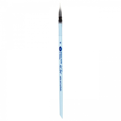 Кисть из соболя и белой синтетики №4 круглая "Белые ночи" ручка короткая, голубая матовая со скосом
