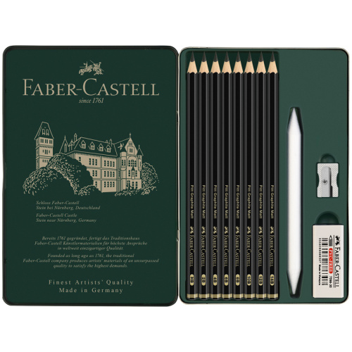 Набор карандашей чернографитовых матовых Faber-Castell "Pitt Graphite Matt" 8 шт, заточ, ластик, мет