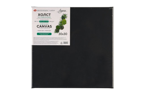 Холст грунтованный на подрамнике "Ладога", 30х30 см 380 г, 100% хлопок, черный акриловый грунт, сред