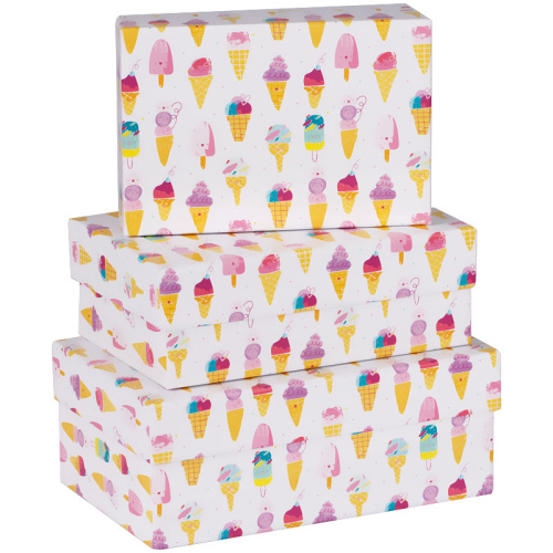 Набор прямоугольных коробок 3в1, MESHU "Ice creams", (19*12*7,5-15*10*5см)