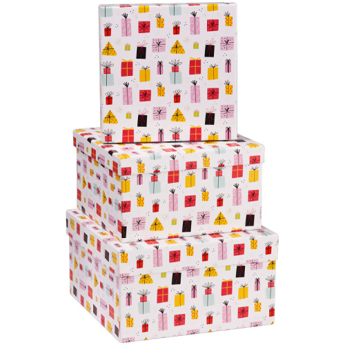 Набор квадратных коробок 3в1, MESHU "Present", (19,5*19,5*11-15,5*15,5*9 см)