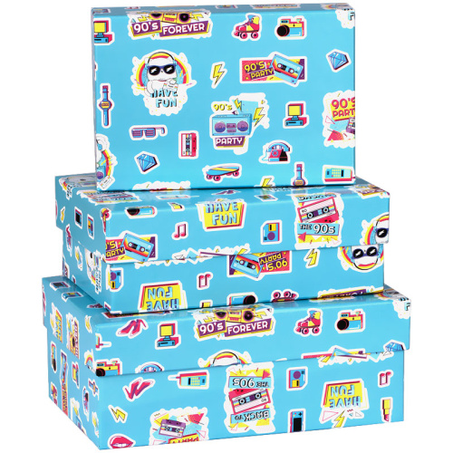 Набор прямоугольных коробок 3в1, MESHU "90's Party ", (19*12*7,5-15*10*5см)