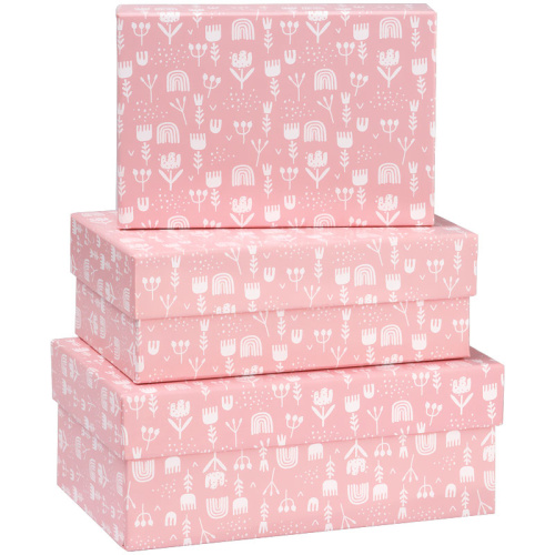 Набор прямоугольных коробок 3в1, MESHU "White flowers", (19*12*7,5-15*10*5см)