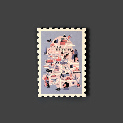 Открытка "Марка. Карта Петербурга"