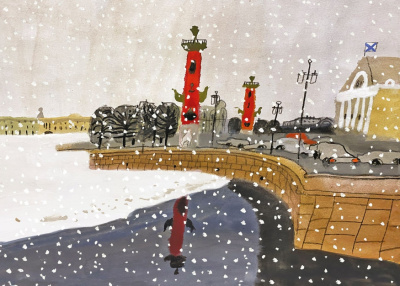 Открытка "Ростральные колонны" Сидневой