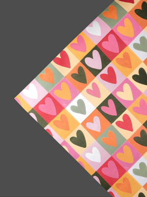 Упаковочная бумага "Сердечки шашка"