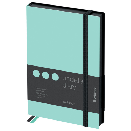 Ежедневник недатированный, кожзам, Berlingo "Instinct" B6 136 л, черный/мятный, с резинкой