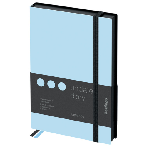 Ежедневник недатированный, кожзам, Berlingo "Instinct" B6 136 л, черный/аквамарин, с резинкой