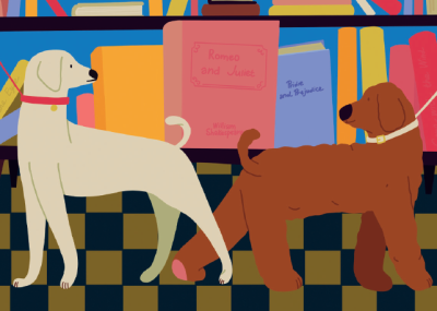 Открытка "Лайфстайл. Собачки в книжном"