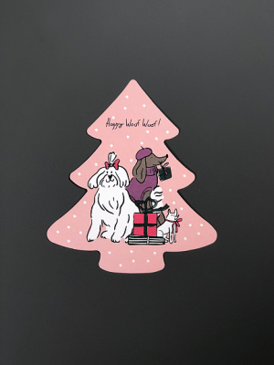 Открытка "Ёлочка. Собачки с подарками"