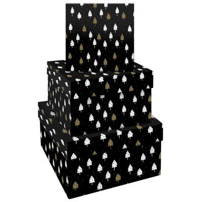 Набор квадратных коробок 3в1, MESHU "Christmas Night", (19,5*19,5*11-15,5*15,5*9см)