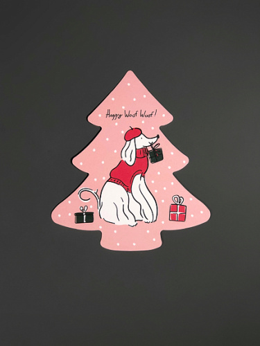 Открытка "Ёлочка. Собачка в берете"