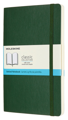 Записная книжка, пунктир Moleskine "Classic Soft" Large 13х21 см 192 стр., обложка мягкая зеленая