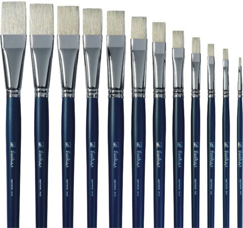 Кисть щетина плоская Альбатрос "Байкал" длинная ручка синяя